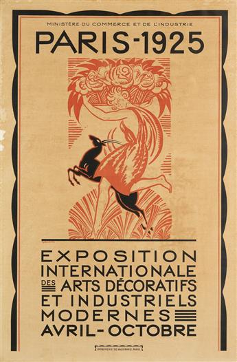 ROBERT BONFILS (1886-1972). PARIS - 1925 / EXPOSITION INTERNATIONALE DES ARTS DECORATIFS ET INDUSTRIELS MODERNES. Poster and proof befo